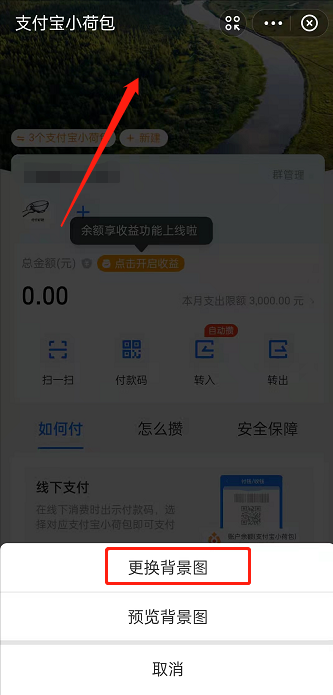 支付宝小荷包怎样更改背景图