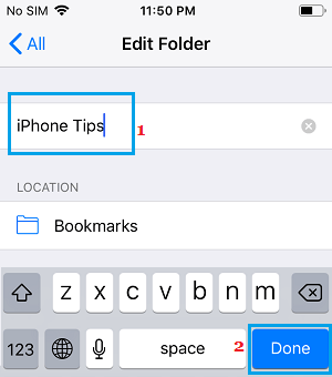 在 iPhone Safari 浏览器上命名书签文件夹