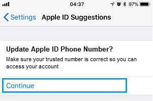 打开更新 Apple ID 电话号码通知