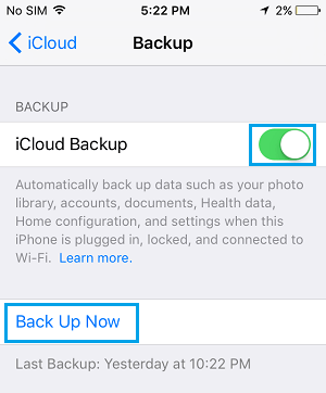 在 iPhone 上制作手动 iCloud 备份选项