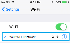 iPhone 上的活动 WiFi 网络名称