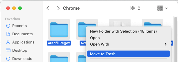 在 Mac 上将 Chrome 文件夹移至回收站