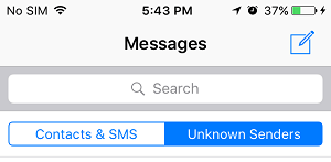 未知发件人选项卡 iMessages