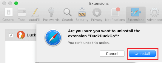 确认在 Mac 上卸载 Safari 扩展程序