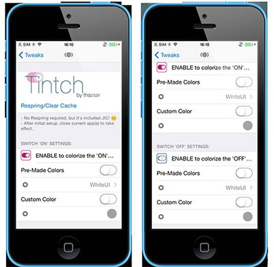 iOS9越狱插件Tintch ：让iOS开关选项变色