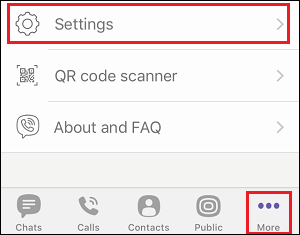 iPhone 上 Viber 中的三点图标和设置选项卡