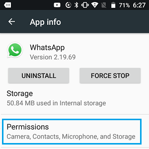 WhatsApp 权限选项卡