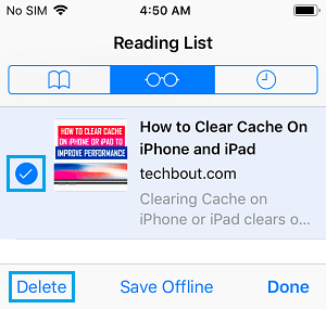 删除 iPhone 上的 Safari 阅读列表项目