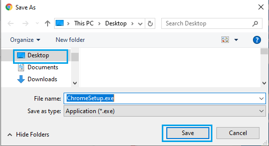 将 ChromeSetup 文件保存到桌面