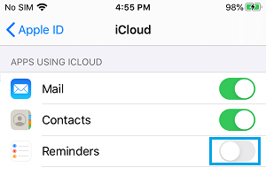 禁用提醒的 iCloud 访问