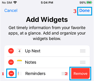 从 iPhone 中删除提醒小部件