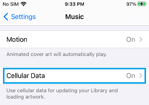 iPhone 上音乐的蜂窝数据设置选项