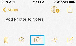 Notes 应用程序上的相机图标