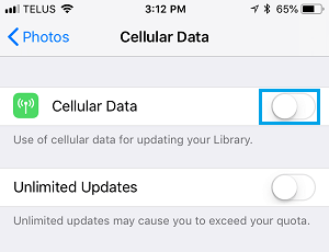 禁用蜂窝数据以更新照片库
