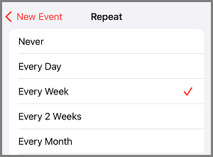 在 iPhone 上选择重复日历事件的频率