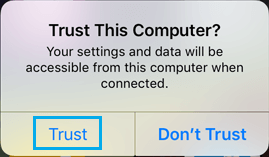iPhone 上的信任计算机选项