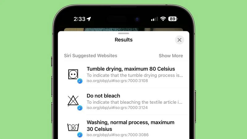 苹果 iOS 17 “看图查询”功能支持识别衣服洗涤标志